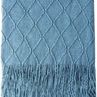 China PASSIONATE Blue Throw Blanket Textured Sofa Couch Cover Decorative Knitted Solid Soft 50