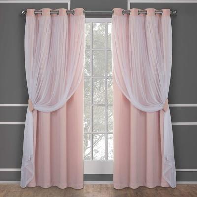 China Blackout Girls Curtains with Sheer Overlay - Pink Blackout Curtains Mix and Match with Sheer White Drapes Darkening Curtains in an Elegant Room for sale