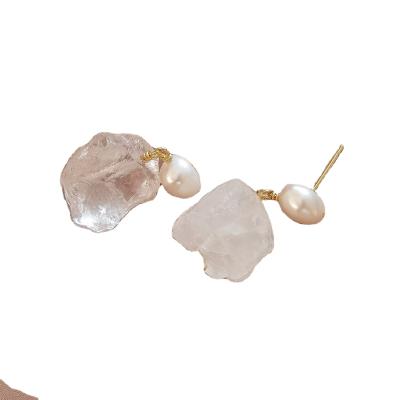 China Hyacinth Original FASHIONABLE Irregular Transparent Natural Stone Drop Pearl Earrings Design for sale