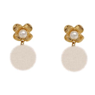 China FASHIONABLE Hyacinth White Venonat Hairy Winter drop earrings candy cute with gold flower drop earrings for sale