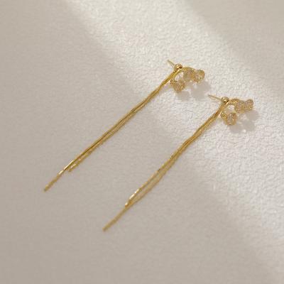 China Hyacinth New Trendy Accessories FASHIONABLE 925 Temperament Silver Zircon Long Needle Tassel Earrings for sale