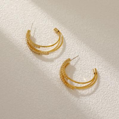 China FASHIONABLE Hyacinth Minimalist Design Personalized 925 Silver Needle Zircon Inlaid Semicircle Stud Earrings for sale