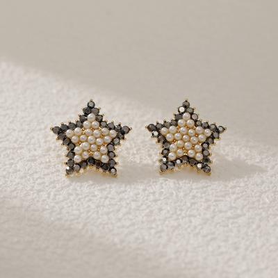 China Hyacinth Personalized Sweet Design Chic Cute 925 Exquisite Five-pointed Silver Needle Star Pearl Stud Earrings for sale