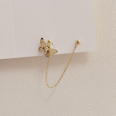 China FASHIONABLE Gold Alloy Zircon Silver Chain 14 Butterfly Earrings Needle Hyacinth Women 925 Ear Clip for sale