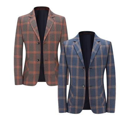 China Custom Anti-wrinkle business casual new plus size blazer men jacket slim suit plaid men classic blazers coats for sale