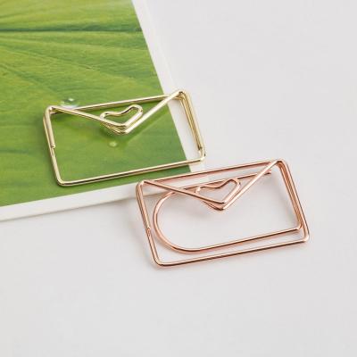 China YS1002 New Arrival Fancy Plastic-Coating Colorful Line Metal Plated Steel Wire Rose Gold Envelope Wholesale Paper Clips For Office for sale