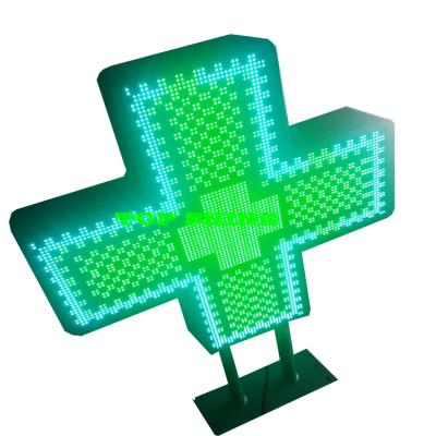 China DIP P20 Pharmacy LED Outdoor Advertising Equipment High Brightness Single Color Green Cross Sign for sale