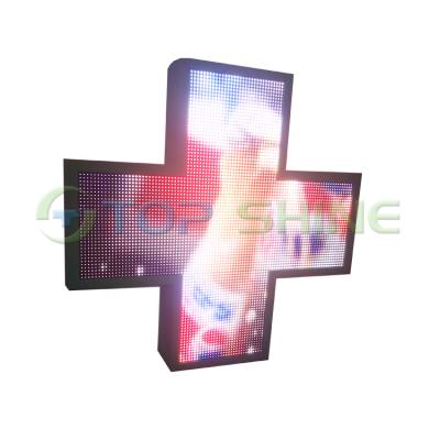 China Outdoor Advertising Outdoor Screen Animated Full Color SMD P5 Size Pharmacy LED Irregular Cross Sign for sale