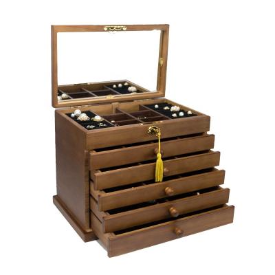 China Unique Solid Art Modern Wooden Jewelry Box With Lock Wooden Retro Princess Korean European Style Jewelry Storage Box for sale