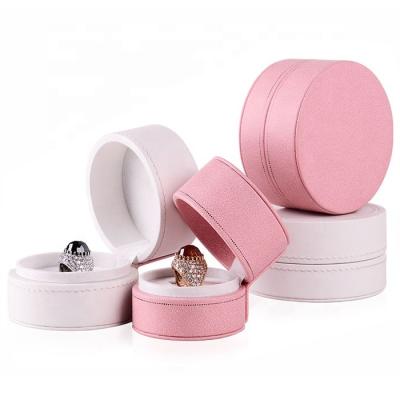 China European Style Ring Box Leather Top Selling Custom Jewelry Around Pink PU Leather Wedding Ring Box for sale