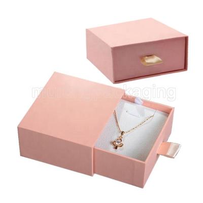 China Simple Design Pink Color Drawer Jewelry Packaging Box Drawer Recyclable Paper Box for sale