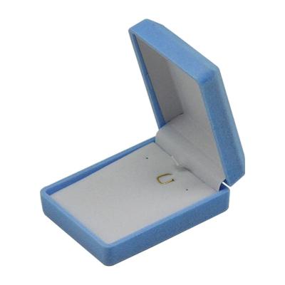 China Fashionable Rectangular Shape Plastic Flocking Light Blue Velvet Jewelry Box Pendant Necklace Box for sale