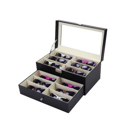 China 16 Slots Large Sunglasses PU Multicolor Luxury Leather Storage Box Case for sale