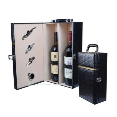 China Handmade Customized Leather Pattern PU Wine Gift Box Wooden Wine Box for sale