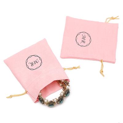 China Custom Suede Jewelry Gift Packaging Bag Drawstring Pink Suede Velvet Jewelry Pouch With Logo for sale