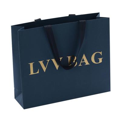 China Recycled Materials Gram Custom Logo Design Thickness Paper Hot Stamping Shopping Bag With Handle for sale