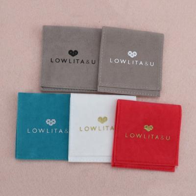 China Luxury Envelope Design Custom Logo Printed Wedding Gift Jewelry Bag Envelope Flap Rose Suede Jewelry Pouch for sale