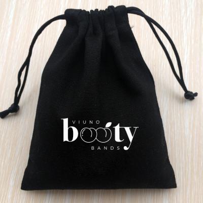 China Rope Handle Custom Printed Black Cotton Drawstring Bag for sale