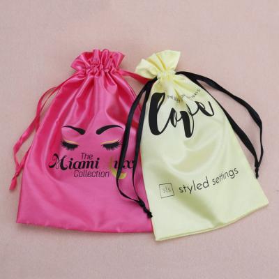 China Pull String Custom Satin Hair Bag For Packages With Logo Printed for sale