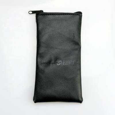 China Promotion Black PU Leather Jewelry Pouch Zipper Bag With Embossed Logo for sale