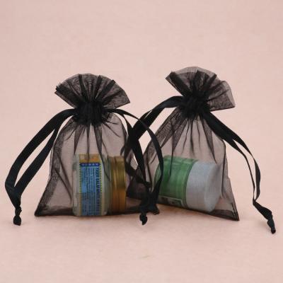 China Recyclable Black Custom Printed Drawstring Organza Bag for sale