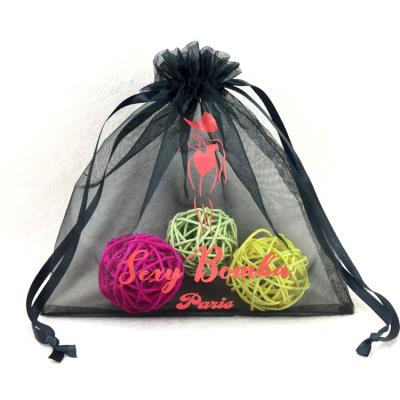 China Recyclable Custom Printed Jewelry Gift Packaging Pouch Black / Organza Drawstring White Bags for sale