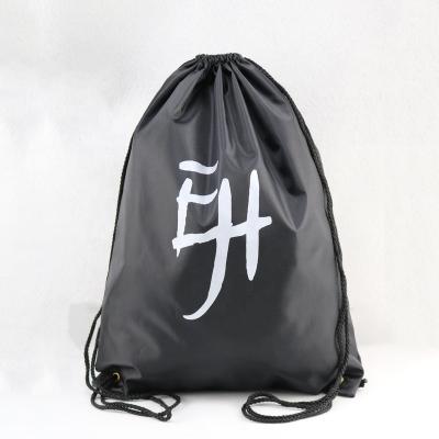 China 210D Black Nylon Travel Drawstring Polyester Drawstring Pouch Bags Backpack Drawstring Shopping Pouch With Custom Logo for sale