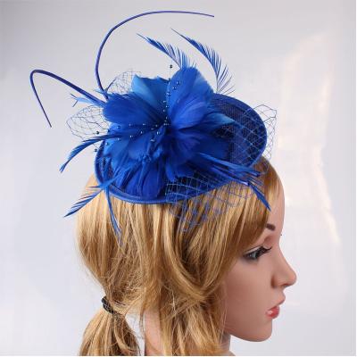 China Wholesale Customizable Elegant And Stylish Blue Ladies Striped Love Fascinator Hat Hair Clip And Bowknot Hats Caps for sale