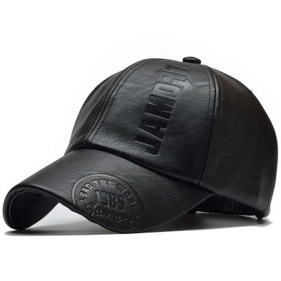 China COMMON Custom Logo Stylish Plain Embroidered La Fashionable Empty Men's PU Leather Baseball Cap Hat for sale