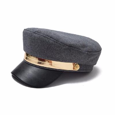 China Autumn Octagonal Cap Flat Top Hat Female French Style Military Hats Youth Student Striped Military Hat Spring Wool Black for sale