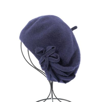 China Barred 2020 New Fashion Women Softly Bow Berets Stylish Winter Hat Woolen Beret Warm Hat With Bowknot for sale