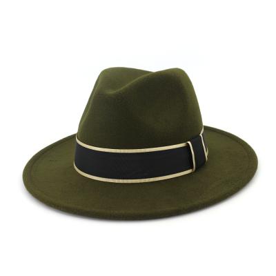 China Character Women's Classic Wide Brim Panama Belt Buckle Soft Wool Fedora Hat Green for sale