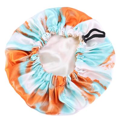 China Women's designer caps image women's long shower cap logo printing women's fashion night sleep silk chemo hat wholesale for sale