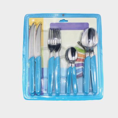 China Cheap Viable Plastic Handle Flatware 24pcs Cutlery Set Knife Fork Spoon For Party Home Event for sale