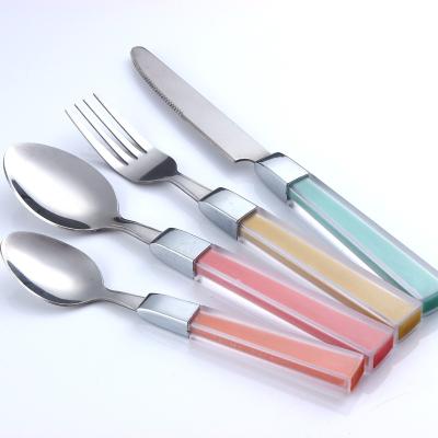 China Good Quality Viable Reusable Colorful Plastic Handle Stainless Steel Cutlery Flatware Cutlery Set for sale