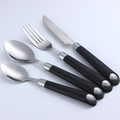 China Durable Plastic Handle 430 304 Knife Spoon Fork Set Portable Stainless Steel Cutlery 24PCS Plastic Handle Stainless Steel Flatware Set for sale