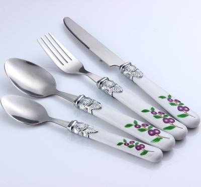 China Viable Polish Mirror Handle Plastic Flatware 18/0(430) 12pcs 24pcs Handle Stainless Steel Luxury Plastic Cutlery Set for sale