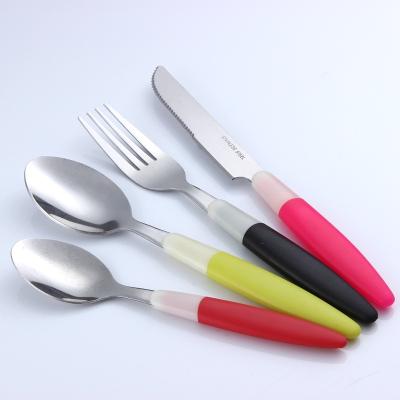 China Hot Selling Viable Stainless Steel Plastic Cutlery Handle Flatware Plastic Cutlery Set Plastic Handle 430 410 Knives/Fork/Spoon for sale