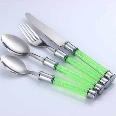 China 2020 Sustainable New Products Plastic Handle Flatware Set Green Cutlery for sale