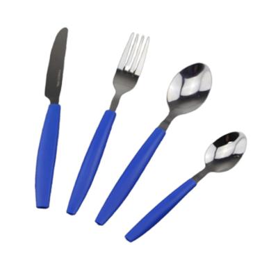 China Viable Wholesale Blue Handle Stainless Steel Flatware Plastic Flatware Set for sale