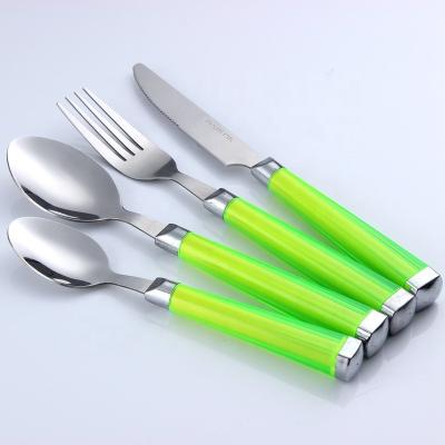 China Sustainable Wholesale Stainless Steel Flatware Cutlery Set With Green Plastic Handle for sale