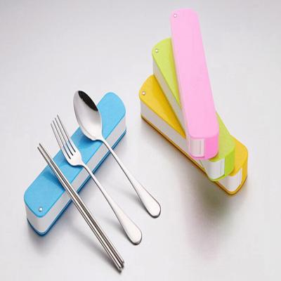 China Sustainable Chopsticks Spoon Fork 3pcs Stainless Steel Flatware Set With Foldable Box For Travel Camping for sale