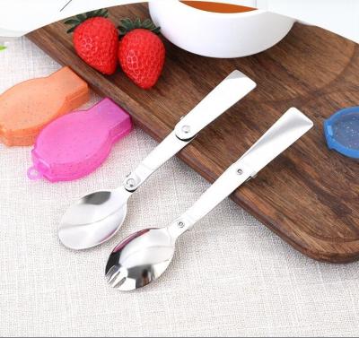 China 2020 Stainless Steel Spoon Viable Foldable Flatware Set Portable Tableware Travel Cutlery Set for sale