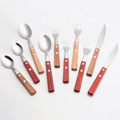 China High Grade Sustainable Flatware South America Wooden Handle Spoon Fork Knife 4pcs Stainless Steel Steak Cutlery Set for sale