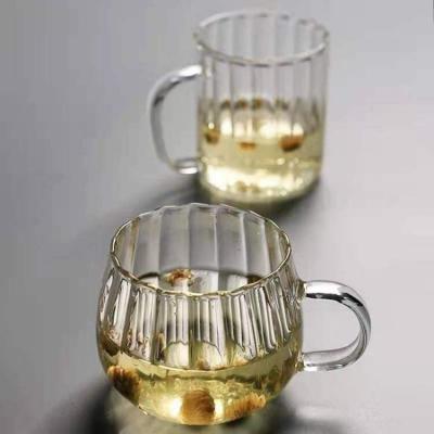 China Viable Japanese Hot Selling Simple Wide Stripe Design Office Style Bachelor Drinking Glass Tea Cup With Handle for sale