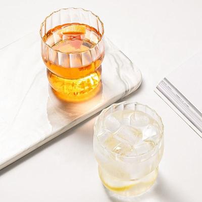 China Food grade safe high transparent borosilicate single pyrex stand vertical stripe milk juice coffee tea ice cream glass squash cup for sale