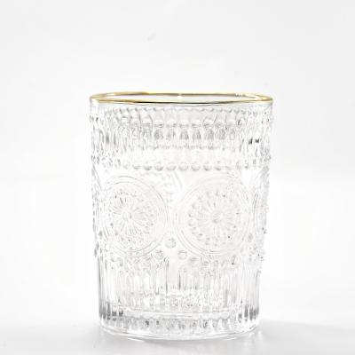 China Luxury European Style Clear Glass With Embossed Pattern And Gold Rim Drinking Glass for sale