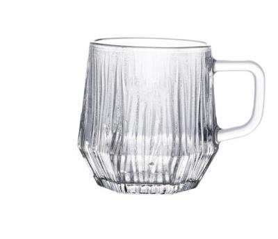 China Food Grade Safe Household Glass Mug With Large Capacity Simple And Cool Handle High Temperature Resistant Striped Diamond Shaped Mug for sale