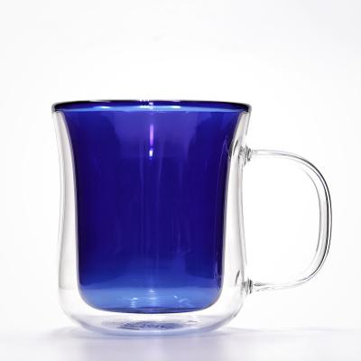 China Klein High Heat Insulation Double Layer Borosilicate Glass Water Cup Viable Blue Creative Coffee Drinks Mug for sale