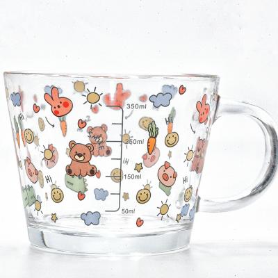 China Lovely Water Lady Viable Glass Cup High Temperature Resistant Cup Children's Scale Milk Breakfast Cup Home for sale